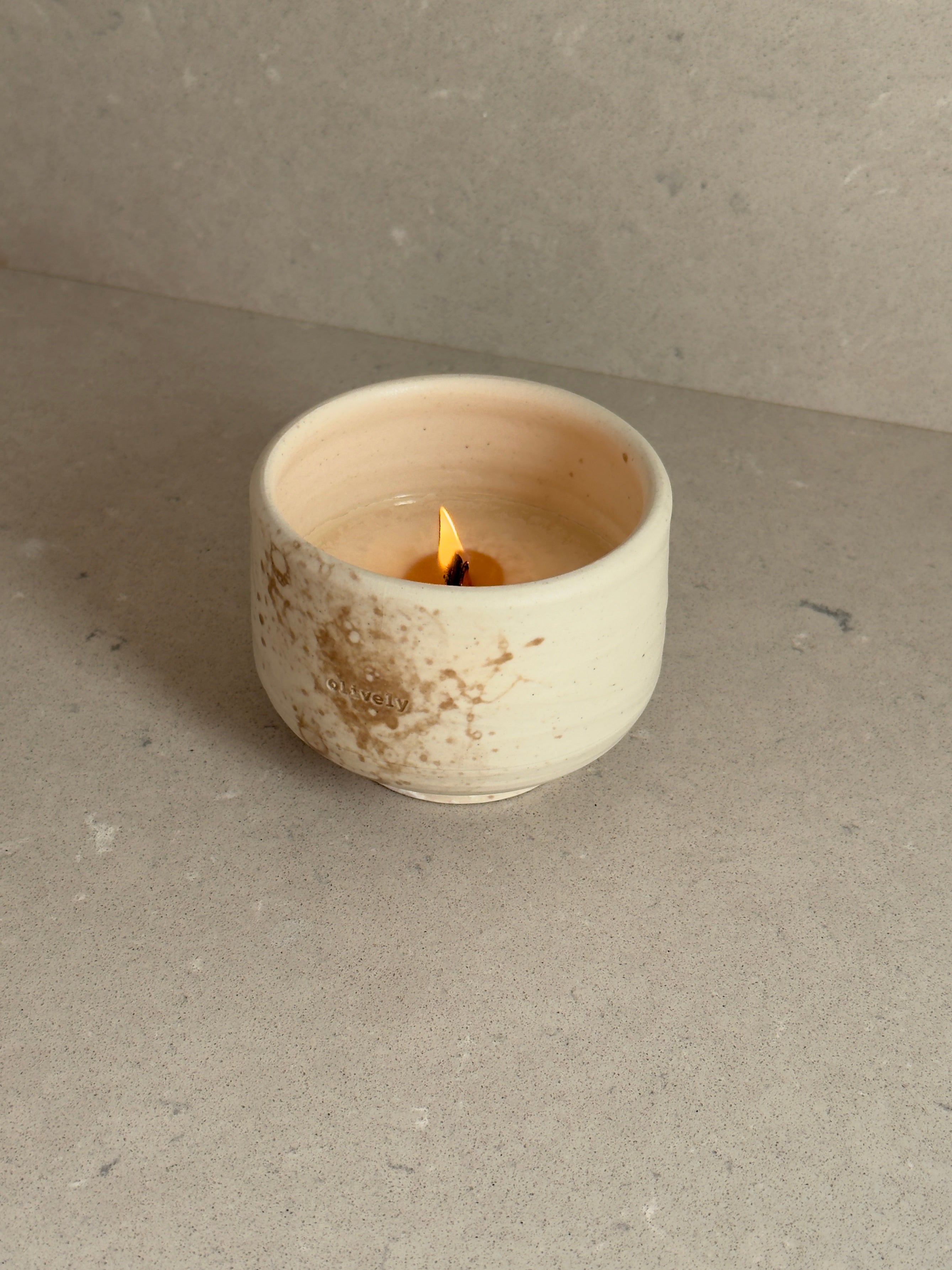 Flat White Ceramic Candle Cup | Golden Hour, Cedar Still & Summit