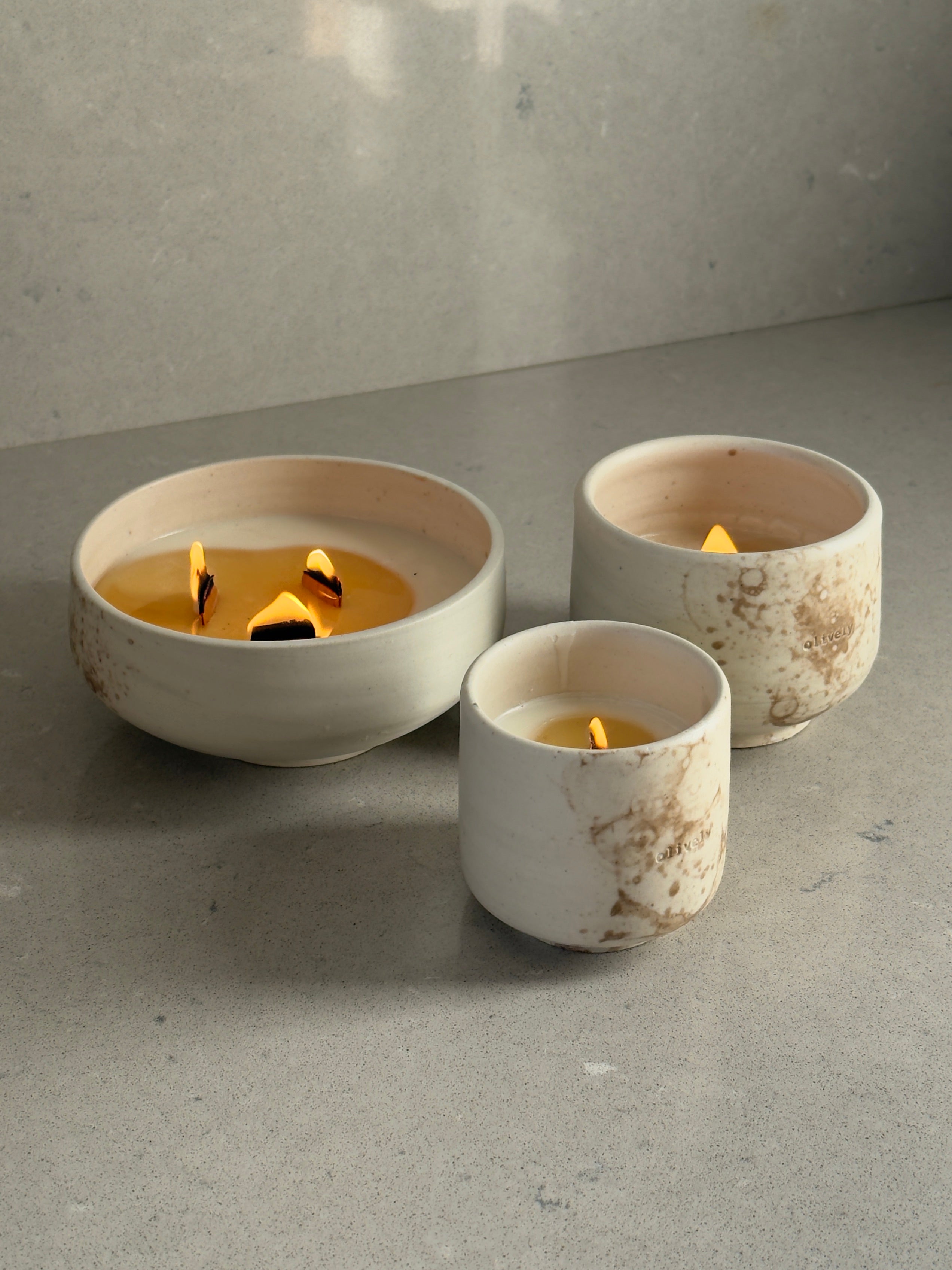 Flat White Ceramic Candle Cup | Golden Hour, Cedar Still & Summit