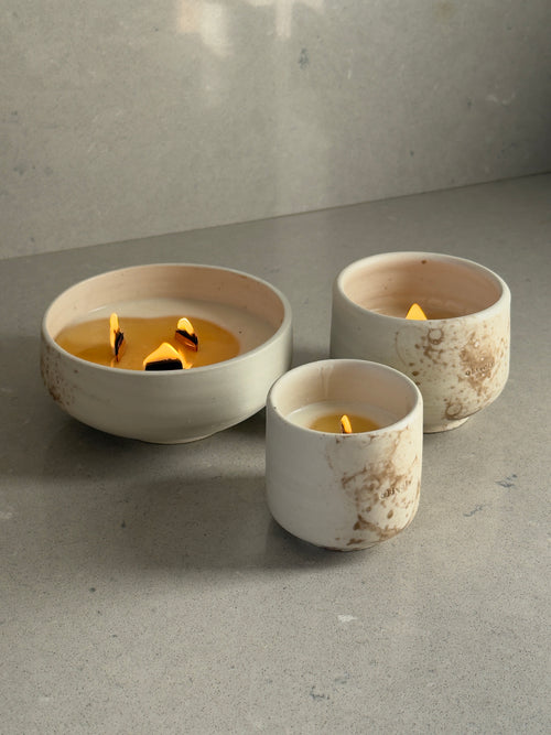 Flat White Ceramic Candle Cup | Golden Hour, Cedar Still & Summit